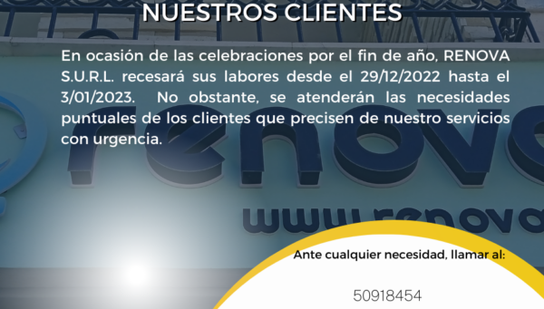 Receso laboral en Renova por las festividades de fin de año